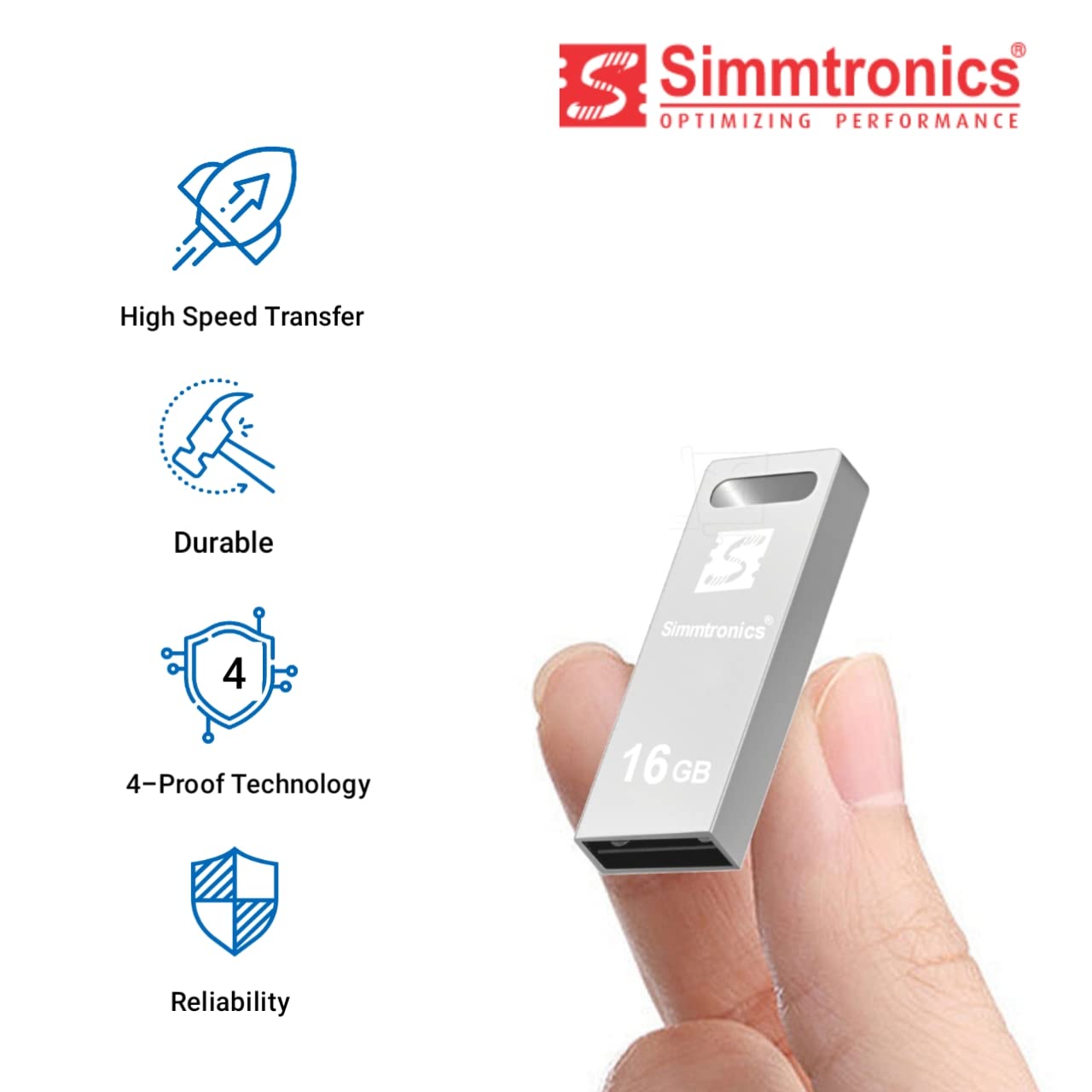 Simmtronics 16GB USB Flash Drive Metal Body with 5 Year Warranty