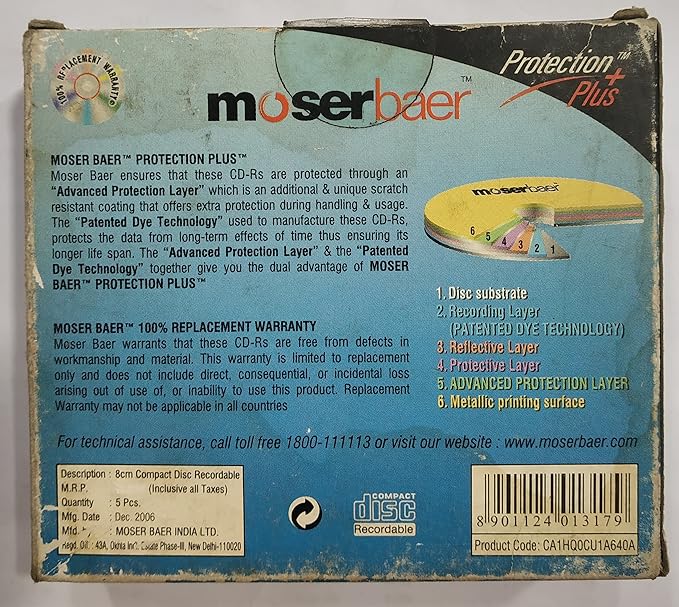 Moserbaer Pro CD-R 21/185MB - Pack of 5 Mini Blank CD-R - Protection Plus
