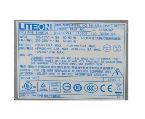 41A9701 41A9702 280W For Lenovo ThinkCentre M57/M58 Power Supply PS-5281-01VF (Refurbished like NEW)