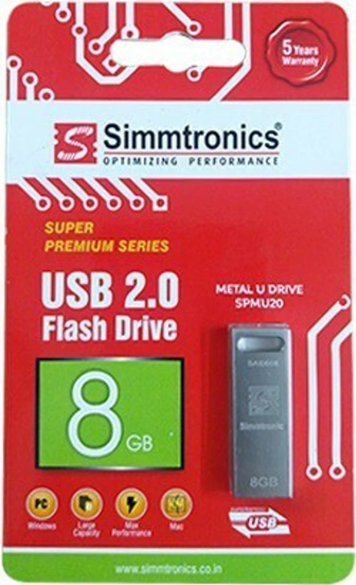 Simmtronics 8 GB Flash Drive USB 2.0 Pendrive Metal Body for Laptop and Computer